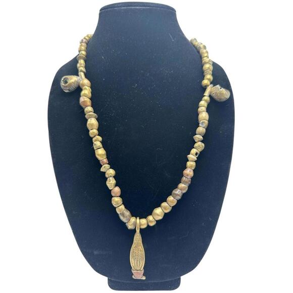 Vintage African Brass Lost-Wax Trade Necklace Corn Pendant